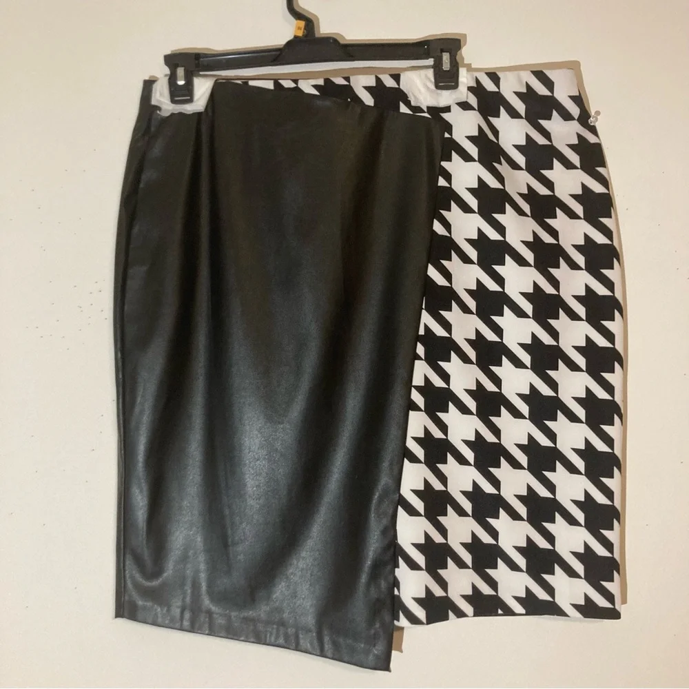 *NWT* Ashley Stewart Black & White Pleather/Fabric Skirt, Sz 22-24, fits 3X, NEW - Picture 3 of 13